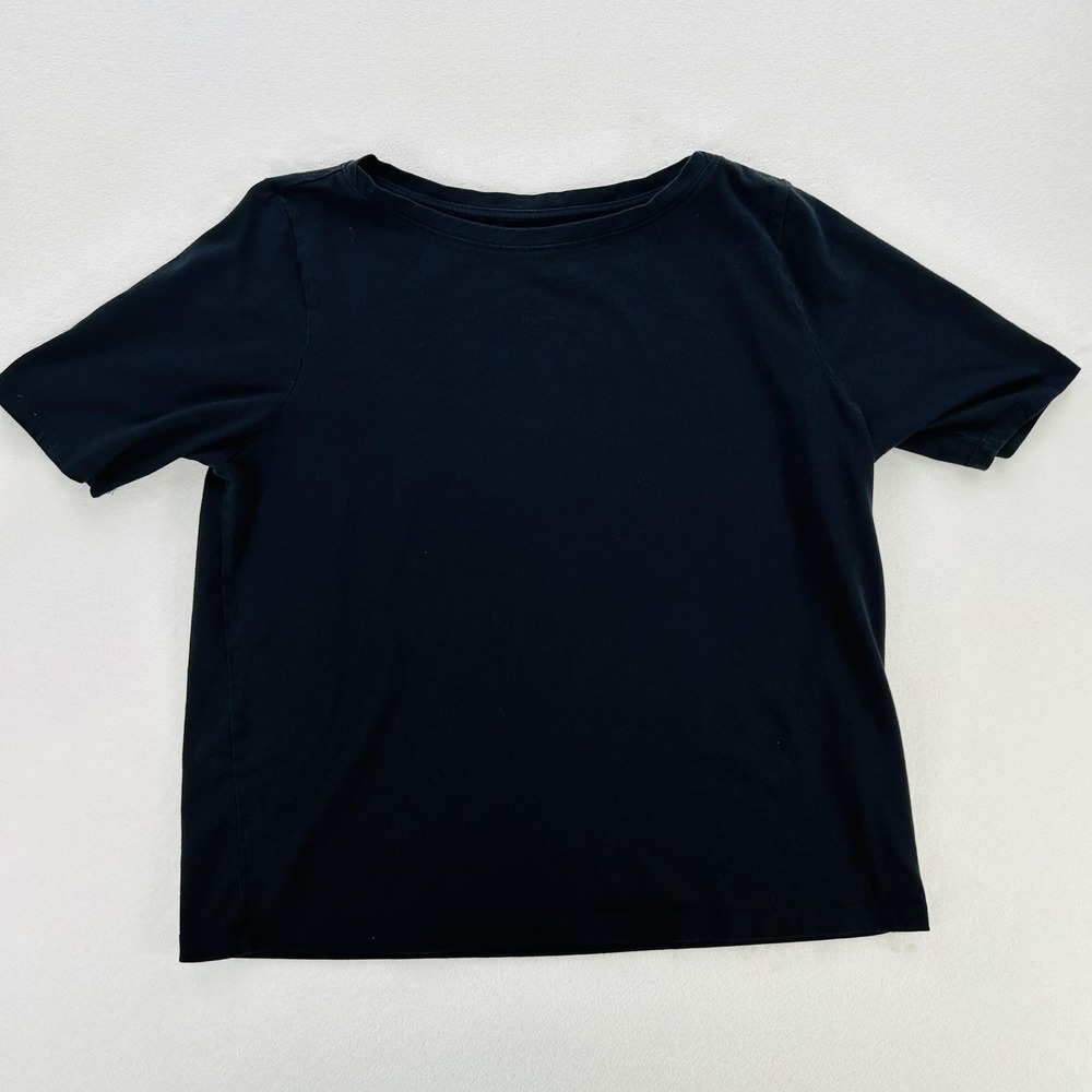 Lands' End Shirt Womens Large Black Solid Basic Tagless Crew Neck Tee Cotton